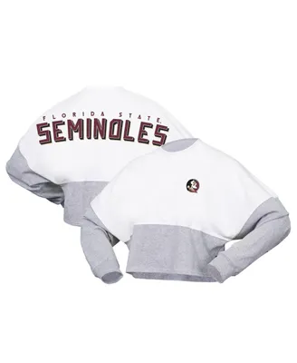 Women's Spirit Jersey White Florida State Seminoles Heather Block Cropped Long Sleeve T-shirt