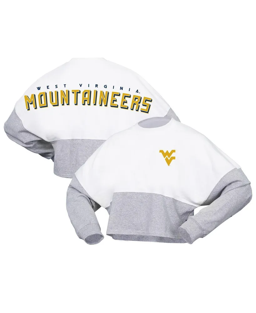 Women's Spirit Jersey White West Virginia Mountaineers Heather Block Cropped Long Sleeve T-shirt