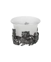 2028 Glass Pewter Cat Motif Candle Holder