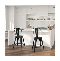 Sabine Metal Indoor-Outdoor Counter Stool With Vertical Slat Back And Integrated Footrest