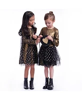 Imoga Collection Little Girls Rosaline FW23 Black Pleated Mesh & Mettalic Dress