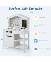 Kids Farmhouse Kitchen Play Set Wooden Pretend Toy with Storage & Accessories