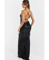 Quiz Women's Sequin Cross Back Evening Dress