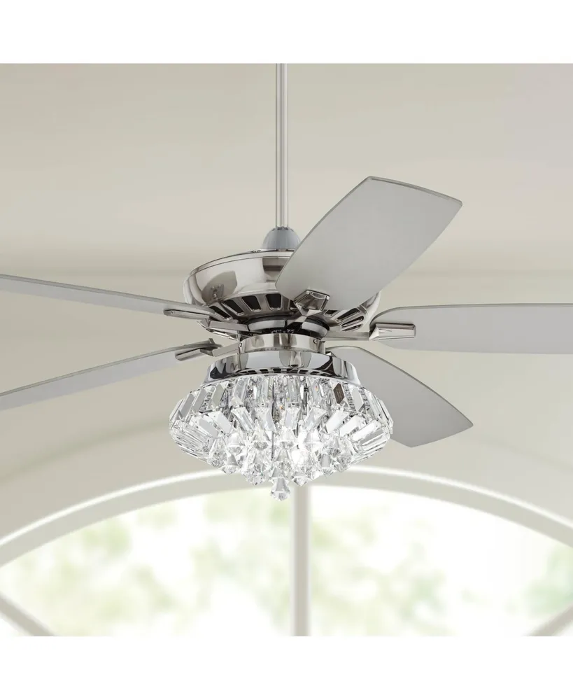 Casa Vieja 52" Journey Modern Indoor Ceiling Fan with Led Light Dimmable Remote Control Brushed Nickel Blade Clear Crystal Ball Strand for House Bedro