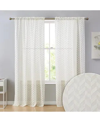 Hlc.me Herringbone Thick Semi Sheer Premium Rod Pocket Window Curtain Panels for Bedroom & Living Room