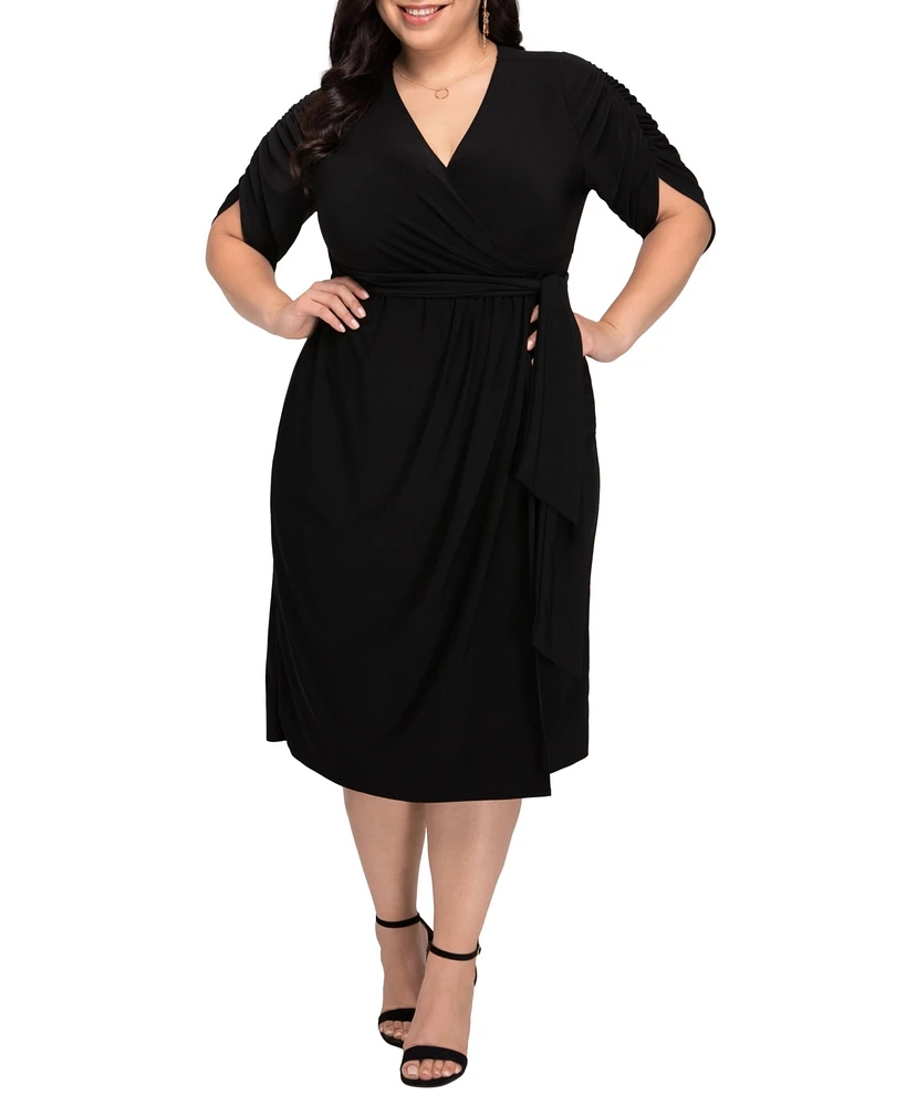 Women's Plus Eden Midi Faux Wrap Dress with Draped Sleeves