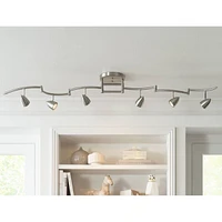 Pro Track Heavy Duty Axel 6-Head Led Ceiling Track Light Fixture Kit Swing Arm GU10 Directional Adjustable Silver Brushed Nickel Finish Metal Modern L