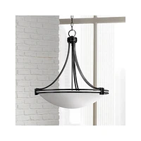 Possini Euro Design Deco Oil Rubbed Bronze Pendant Chandelier 24.25" Wide Modern White Marbled Bowl Glass 5-Light Fixture Dining Room House Foyer Entr