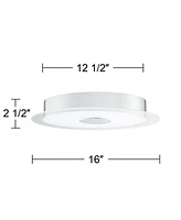 Possini Euro Design Modern Ceiling Light Flush Mount Fixture Led 16" Wide Chrome Crystal Sand Clear Acrylic for Bedroom Kitchen Living Room Family Hal