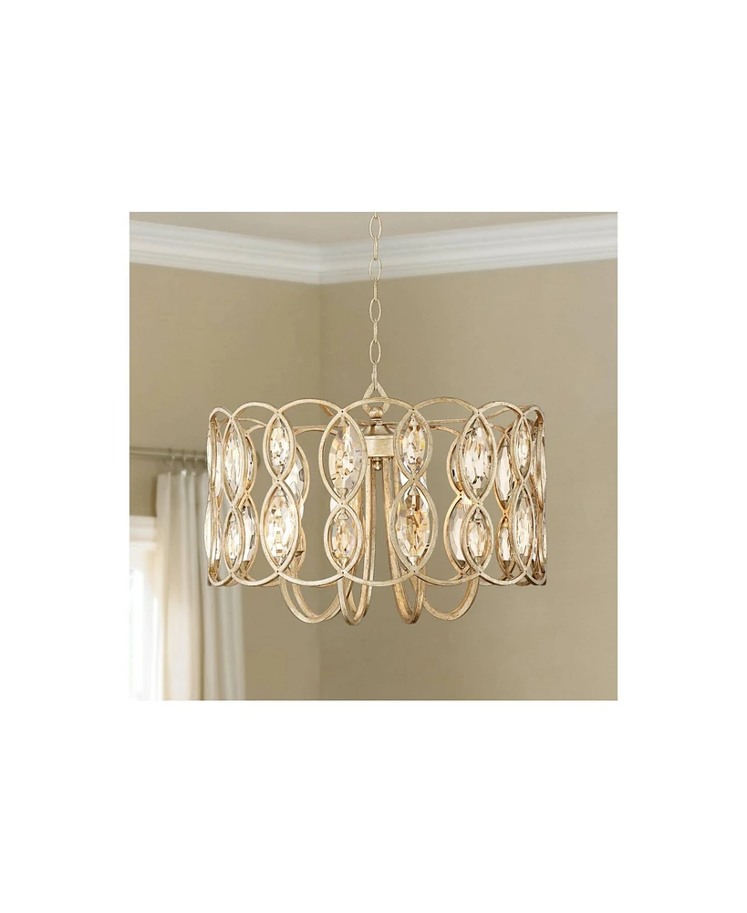 Possini Euro Design Bellmont Silver Leaf Drum Pendant Chandelier Lighting 22 1/2" Wide Clear Crystal Accents 8