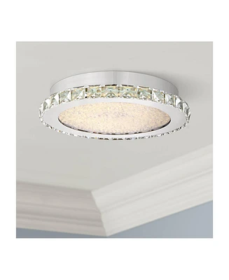 Possini Euro Design Chardin Modern Close To Ceiling Light Flush Mount Fixture 14" Wide Led Dimmable Chrome Silver Clear Crystal Ring for Bedroom Hallw