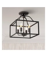 Franklin Iron Works Elle Farmhouse Rustic Close To Ceiling Light Semi-Flush Mount Fixture Black 13" Wide 4