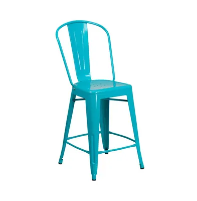 Stella 24" Metal Indoor-Outdoor Counter Stool With Vertical Slat Back And Integrated Footrest