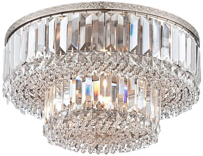 Vienna Full Spectrum Magnificence Modern Ceiling Light Flush-Mount Fixture 16" Wide Brushed Satin Nickel Faceted Crystal Glass Elements for Bedroom Ki