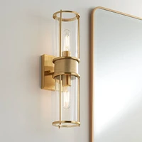 Possini Euro Design Miranda Modern Wall Light Sconce Warm Brass Gold Hardwired 4 1/2" 2-Light Fixture Clear Glass Shades for Bedroom Bathroom Vanity R