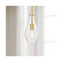 Possini Euro Design Rosie Soft Gold Mini Pendant 5 1/2" Wide Modern Swirl Textured Clear Glass Shade Fixture for Dining Room House Home Foyer Kitchen