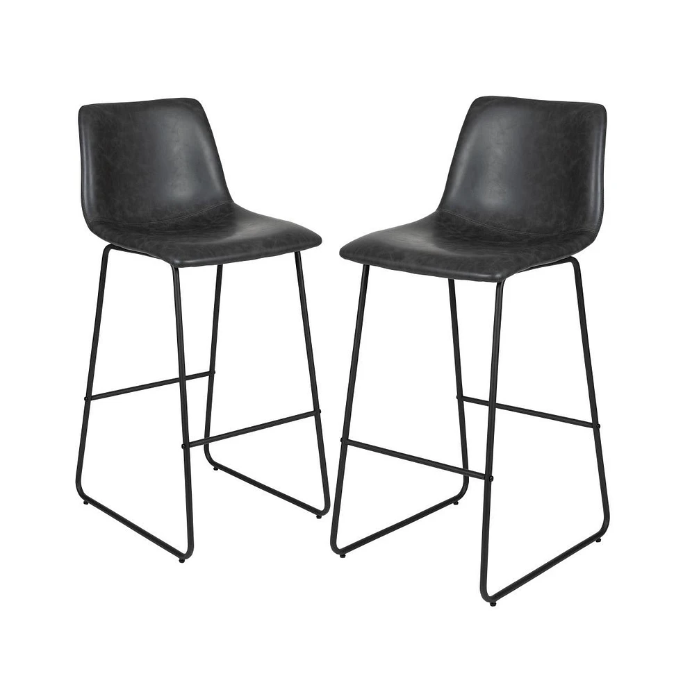 30 Inch Faux Bar Height Bucket Seat Stools, Set Of 2