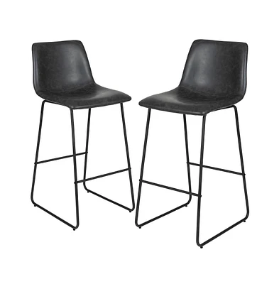 30 Inch Faux Bar Height Bucket Seat Stools, Set Of 2