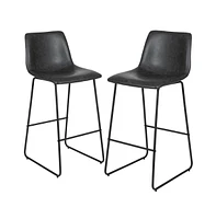 30 Inch Faux Bar Height Bucket Seat Stools, Set Of 2