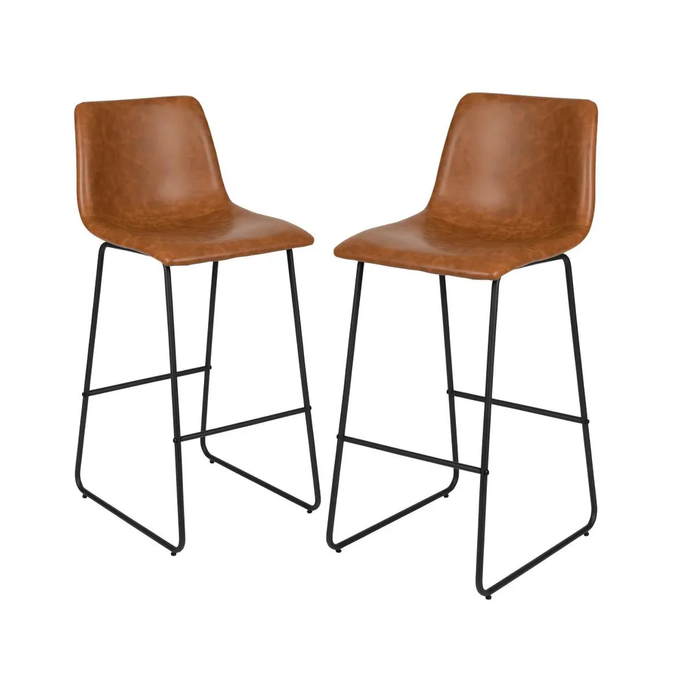 30 Inch Faux Bar Height Bucket Seat Stools, Set Of 2