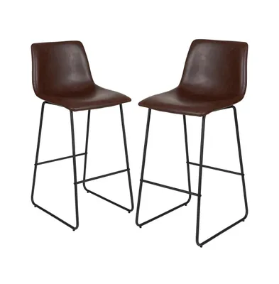 30 Inch Faux Bar Height Bucket Seat Stools, Set Of 2