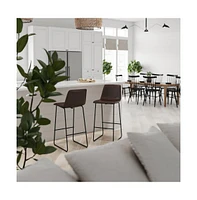 30 Inch Faux Bar Height Bucket Seat Stools, Set Of 2