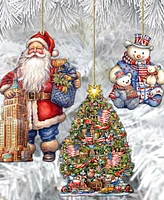 Designocracy Traveling Santa Wooden Ornaments Set of 3 by G.DeBrekht