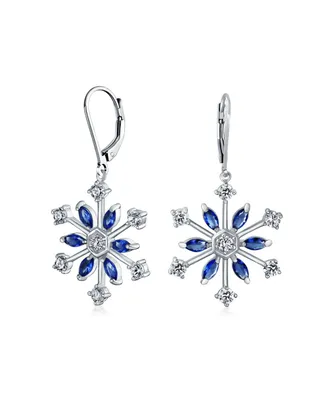 Frozen Winter Holiday Party Snowflake Lever back Dangle Drop Earrings For Women For Teen Ice Blue Cubic Zirconia Cz