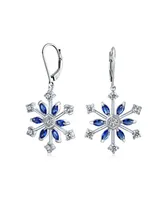 Frozen Winter Holiday Party Snowflake Lever back Dangle Drop Earrings For Women For Teen Ice Blue Cubic Zirconia Cz