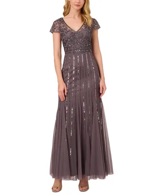 Adrianna Papell Women's Embellished V-Neck Godet Gown