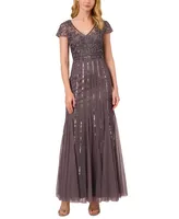 Adrianna Papell Women's Embellished V-Neck Godet Gown