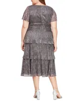 Sl Fashions Plus Metallic Crinkled Midi Dress
