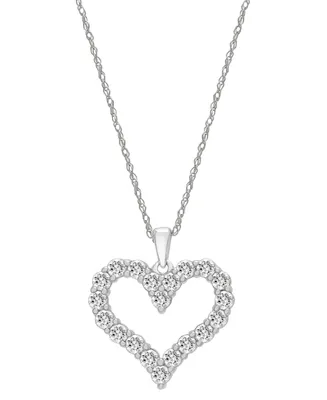 Diamond Open Heart Pendant Necklace (1 ct. t.w.) 14k White or Yellow Gold, 18" + 2" extender
