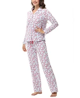 Ink+Ivy Women's Long Sleeve Notch Collar Top with Lounge Pants 2 Piece Pajama Set