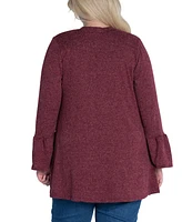 24seven Comfort Apparel Plus Size Bell Sleeve Open Cardigan Sweater