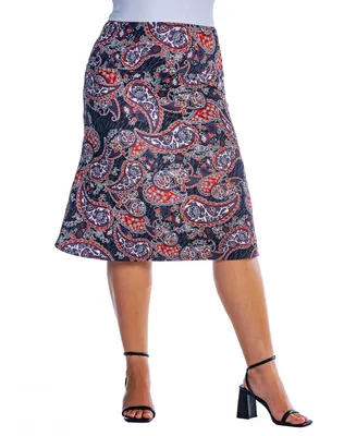 24seven Comfort Apparel Plus Size Elastic Waist Knee Length Skirt
