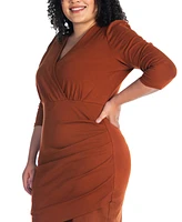 24seven Comfort Apparel Plus Size V-neck 3/4 Sleeve Cocktail Dress