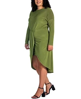 24seven Comfort Apparel Plus Long Sleeve High Low Dress