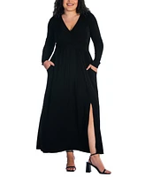 24seven Comfort Apparel Plus Long Sleeve V-neck Maxi Dress