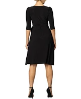 Women's Sweetheart Knit Wrap Dress with 3/4 Sleeves