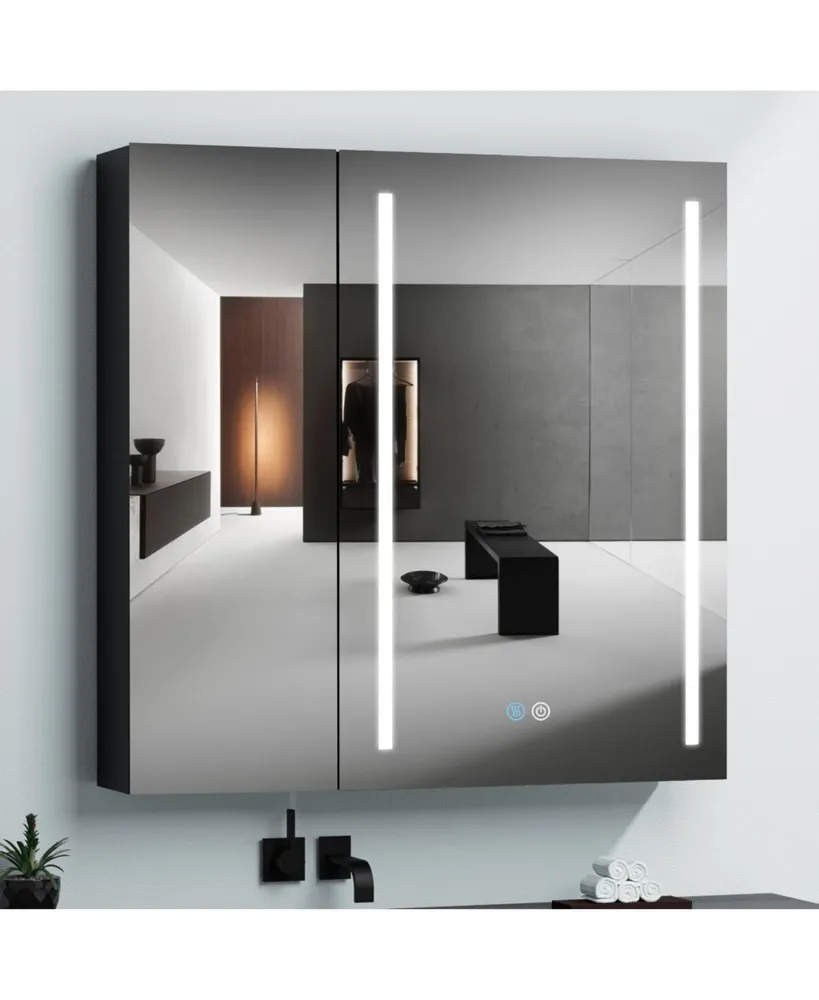 Simplie Fun 30x30 Inch Led Bathroom Medicine Cabinet Surface Mount Double Door Lighted Medicine Cabinet