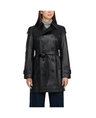 Badgley Mischka Women's Triss Genuine Leather Double Breasted Trench coat