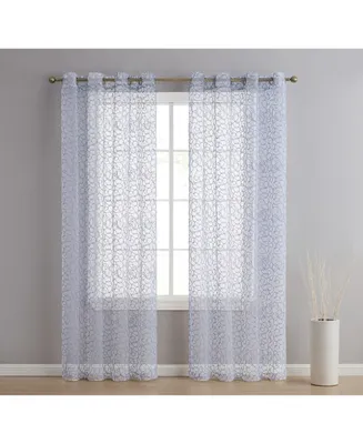 Hlc.me Audrey Embroidered Premium Soft Decorative Sheer Voile Light Filtering Grommet Window Treatment Curtain Drapery Panels for Bedroom & Living Roo