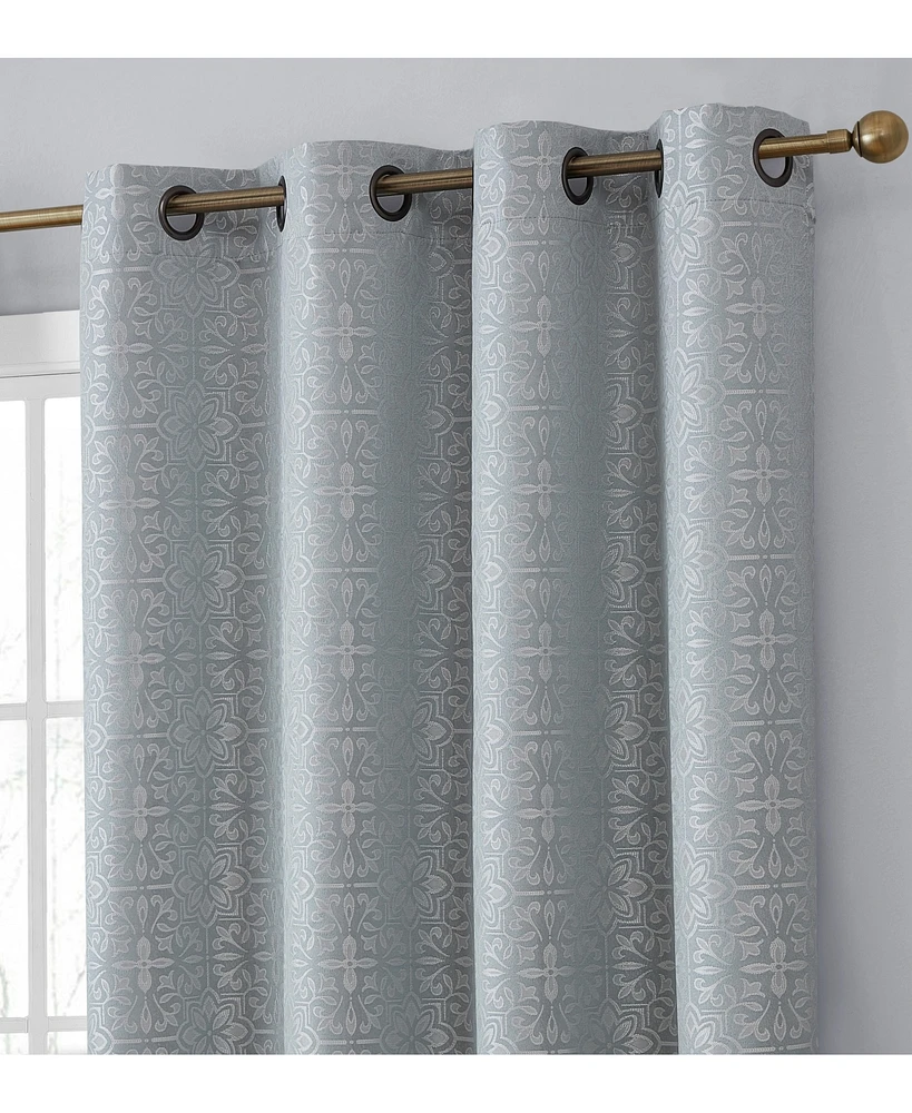 Hlc.me Mia Moroccan Tile 100% Complete Blackout Heavy Thermal Insulated Heat/Cold/Uv Absorbing Grommet Curtain Drapery Panels for Bedroom & Living Roo