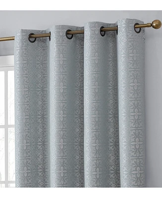 Hlc.me Mia Moroccan Tile 100% Complete Blackout Heavy Thermal Insulated Heat/Cold/Uv Absorbing Grommet Curtain Drapery Panels for Bedroom & Living Roo