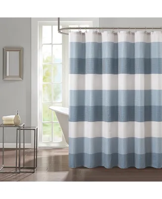 Blue Waffle Color Block Texture 14 Pc Shower Curtain Set