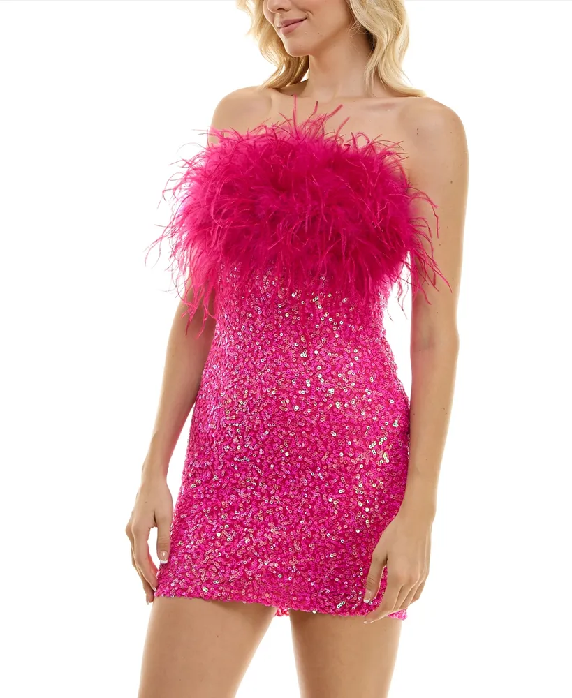 B Darlin Juniors' Feathered & Sequined Bodycon Dress