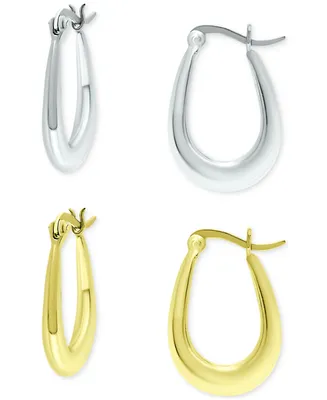 Giani Bernini 2-Pc. Set Polished Oval Hoop Earrings in Sterling Silver & 18k Gold-Plate, Created for Macy's - Two