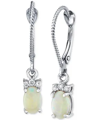 Opal (5/8 ct.tw) & Diamond Accent Leverback Drop Earrings in 14k White Gold