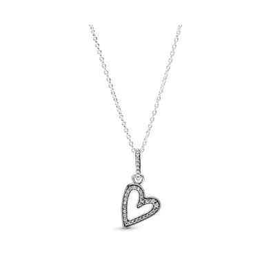 Pandora Moments Sterling Silver Sparkling Cubic Zirconia Freehand Heart Pendant Necklace